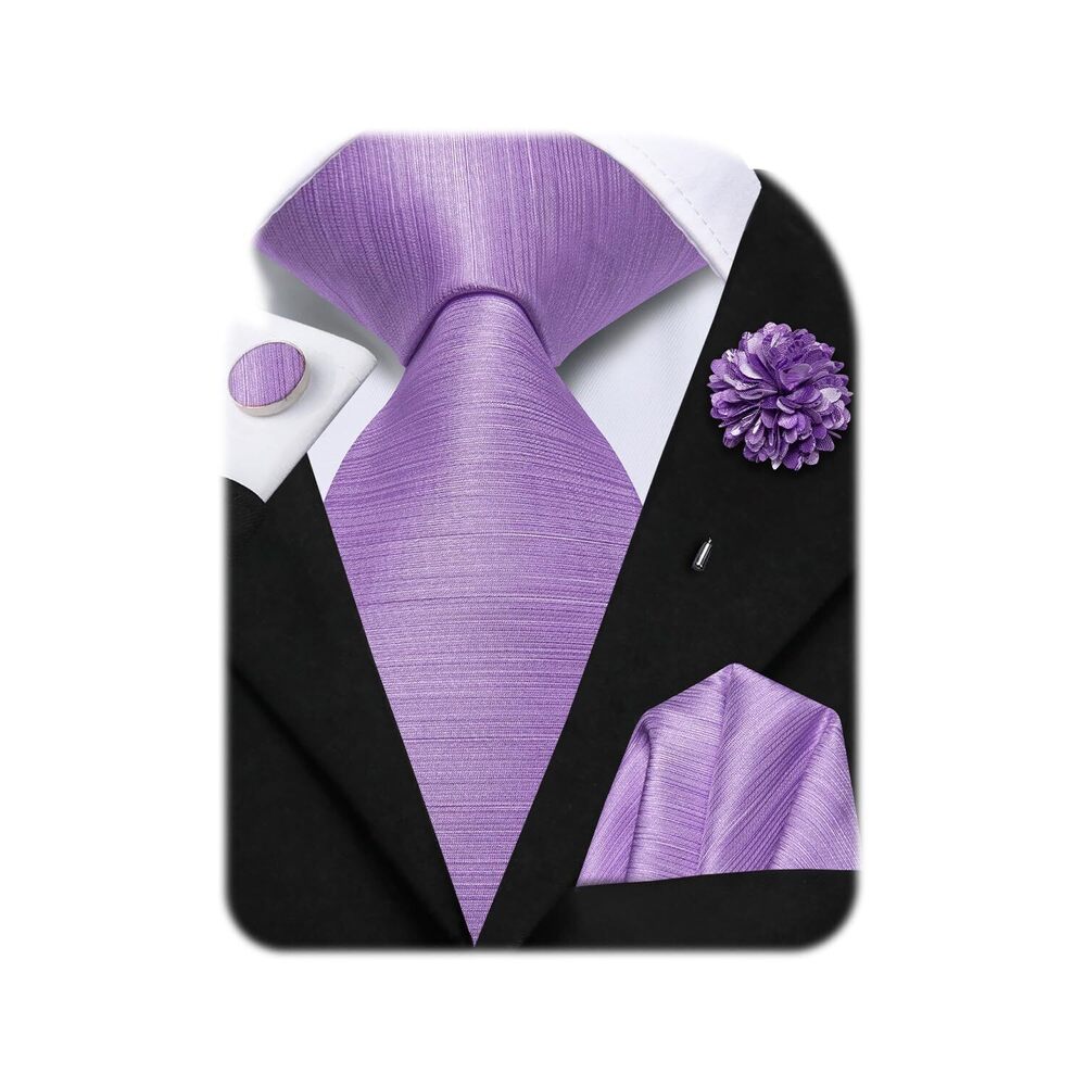 2021 Lavender Purple Ties Lapel Pin Sets Silk Solid Ties Necktie Pocket
